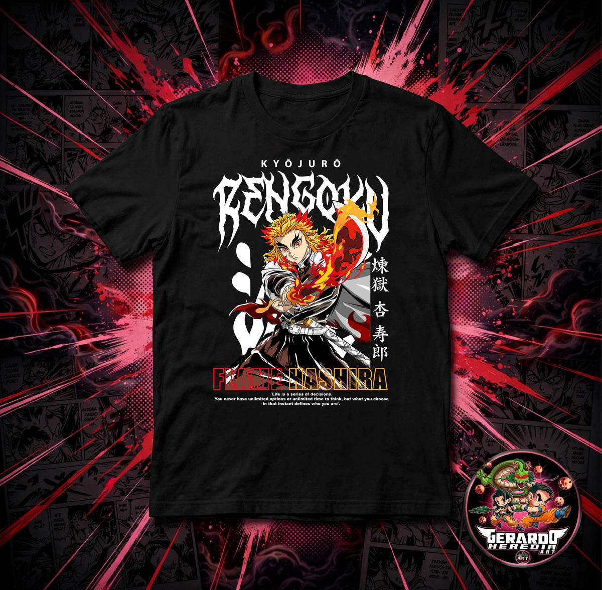 Demon Slayer Kyojuro Rengoku Flame Hashira Anime T-Shirt - H-Art Edition