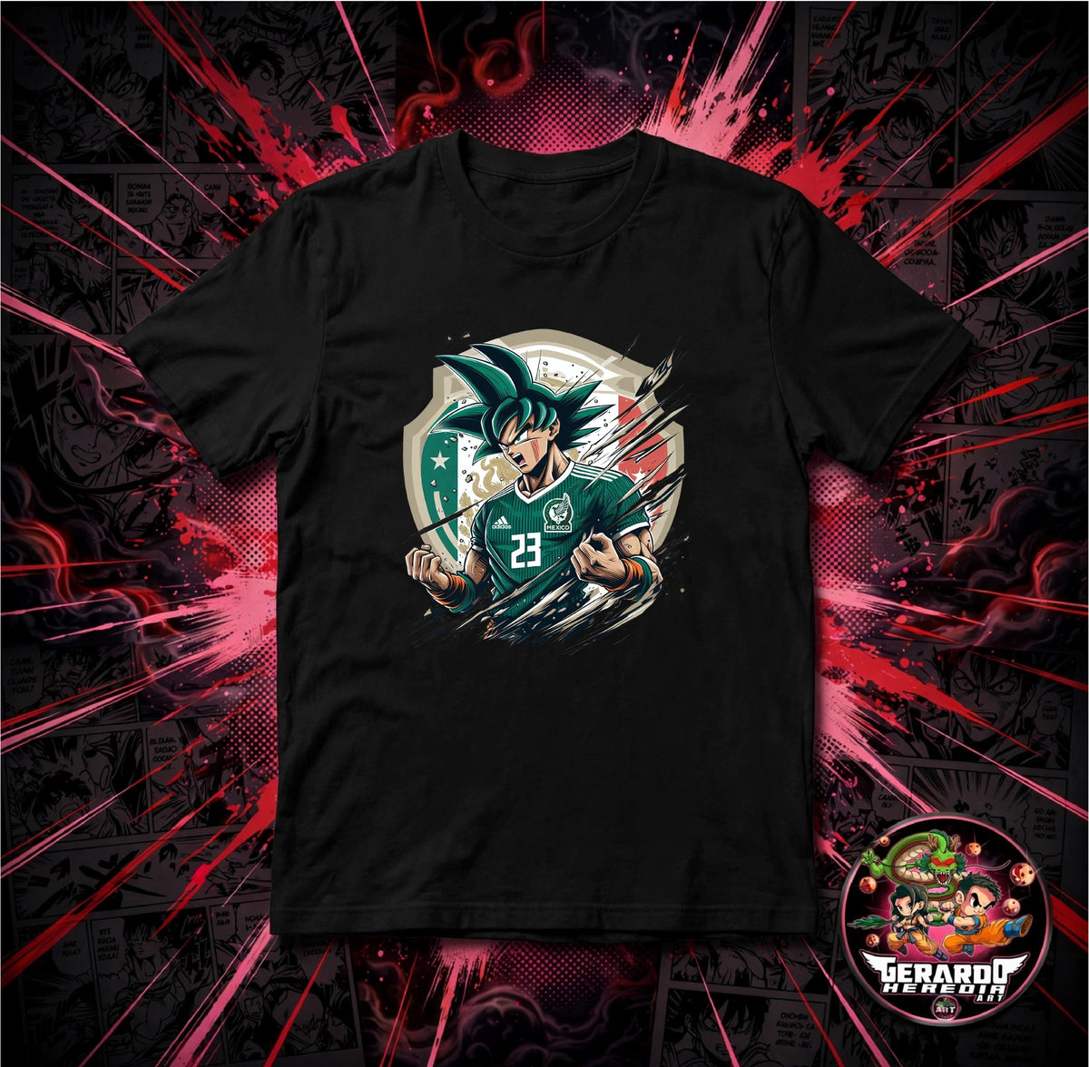 Dragon Ball Goku Mexico Soccer Jersey Anime T-Shirt - H-Art Edition