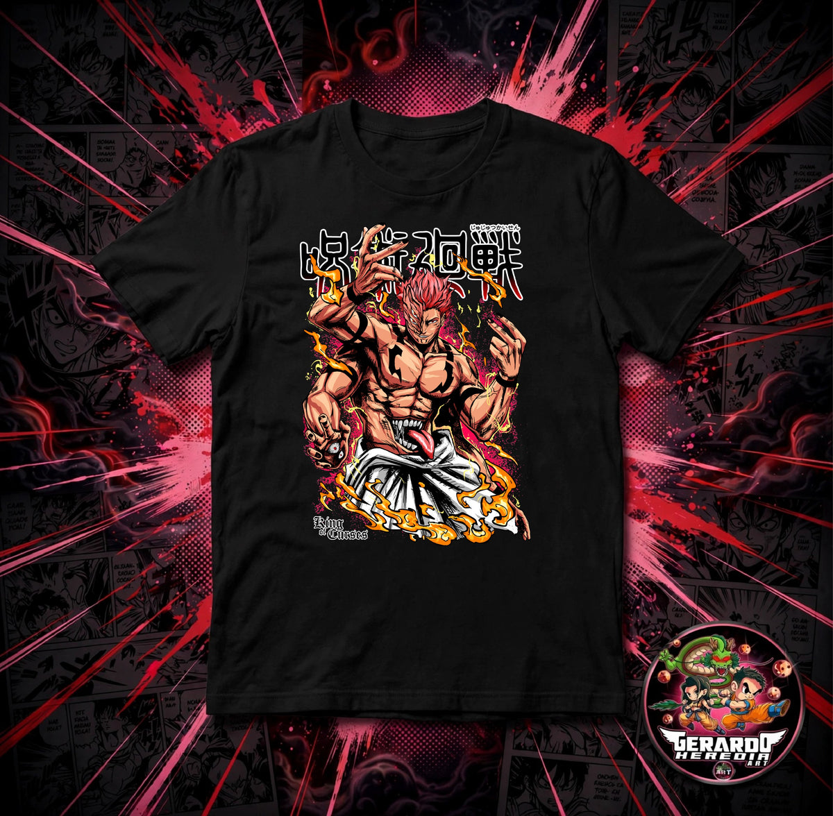 Jujutsu Kaisen Sukuna Flames Anime T-Shirt - H-Art Edition