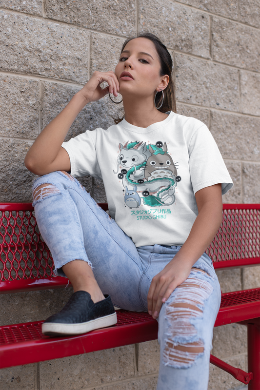 Studio Ghibli Mix (Totoro + Haku + Kodamas) “Studio Ghibli Dream Creatures Tee – Totoro x Haku Edition”