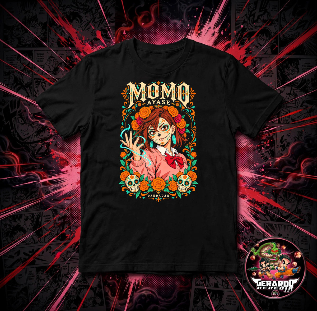 Dandadan Momo Day of the Dead Anime T-Shirt - H-Art Edition