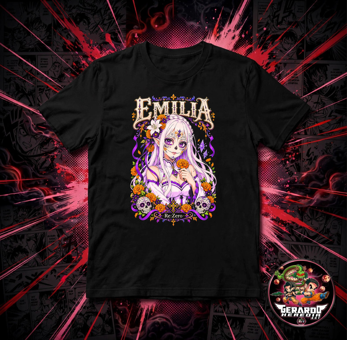 Re Zero Emilia Day of the Dead Anime T-Shirt - H-Art Edition