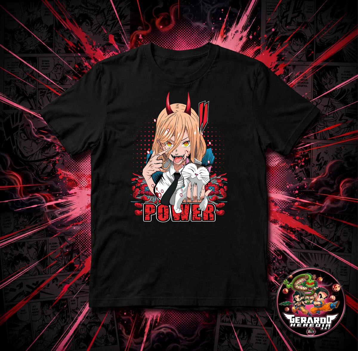 Chainsaw Man Power Cat Anime T-Shirt - H-Art Edition