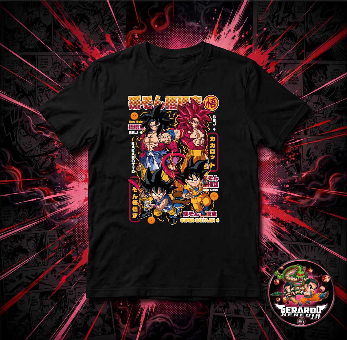 Dragon Ball Goku Super Saiyan 4 Forms Anime T-Shirt - H-Art Edition