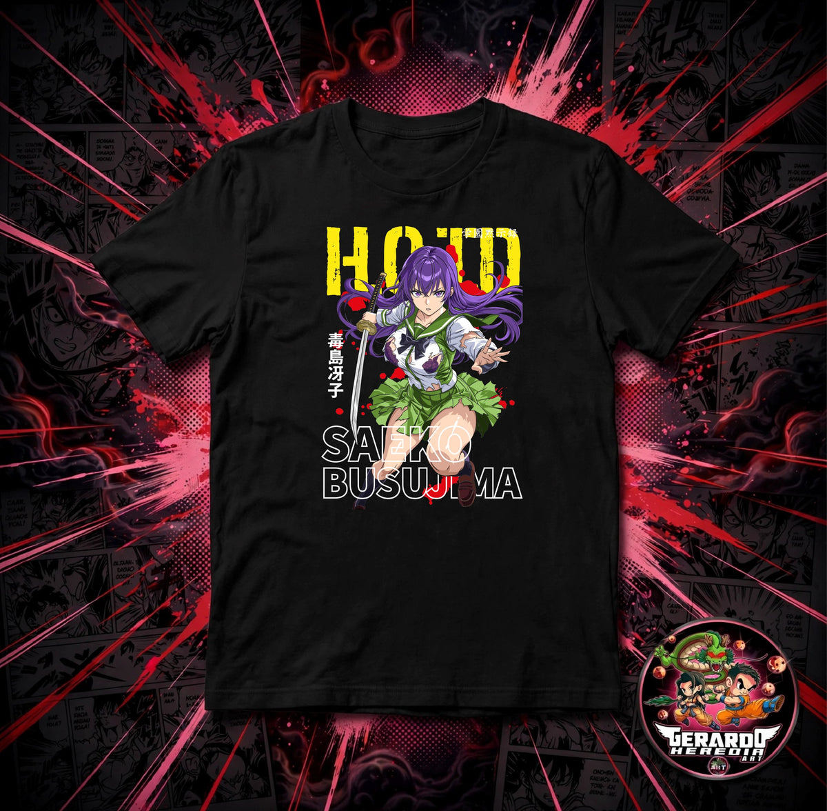 Highschool of the Dead Saeko Busujima Anime T-Shirt - H-Art Edition