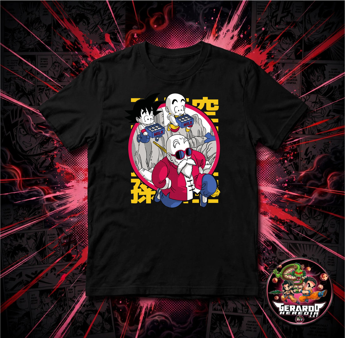 Dragon Ball Milk Training Goku Krillin Roshi Anime T-Shirt - H-Art Edition