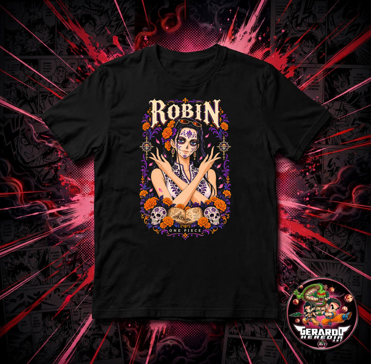 One Piece Nico Robin Day of the Dead Anime T-Shirt - H-Art Edition