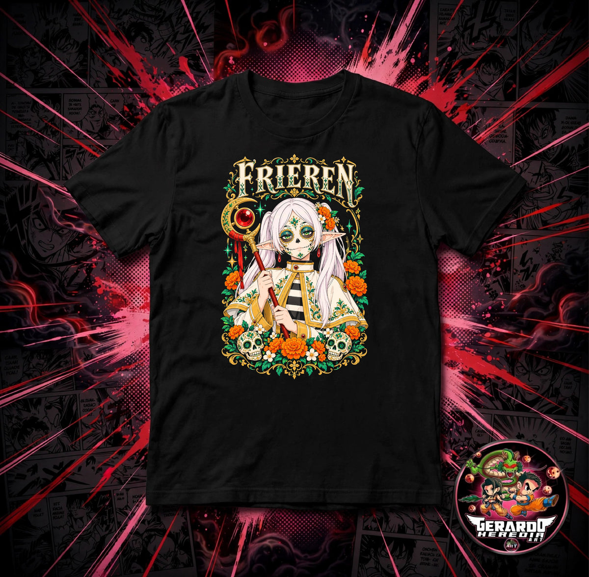 Frieren Day of the Dead Anime T-Shirt - H-Art Edition