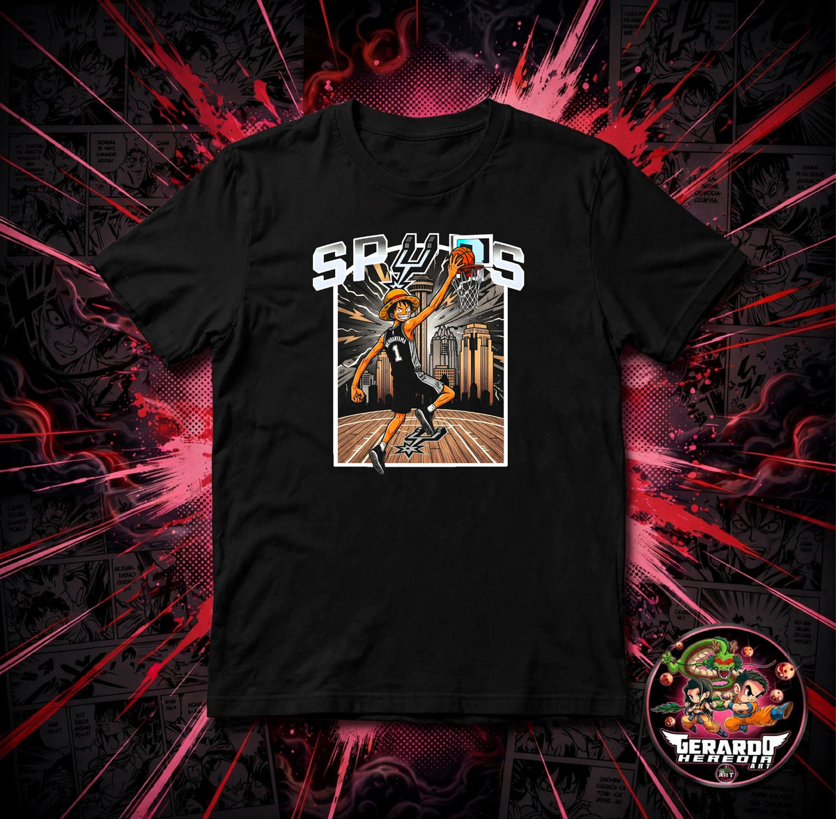Spurs Luffy Basketball Anime T-Shirt - H-Art Edition
