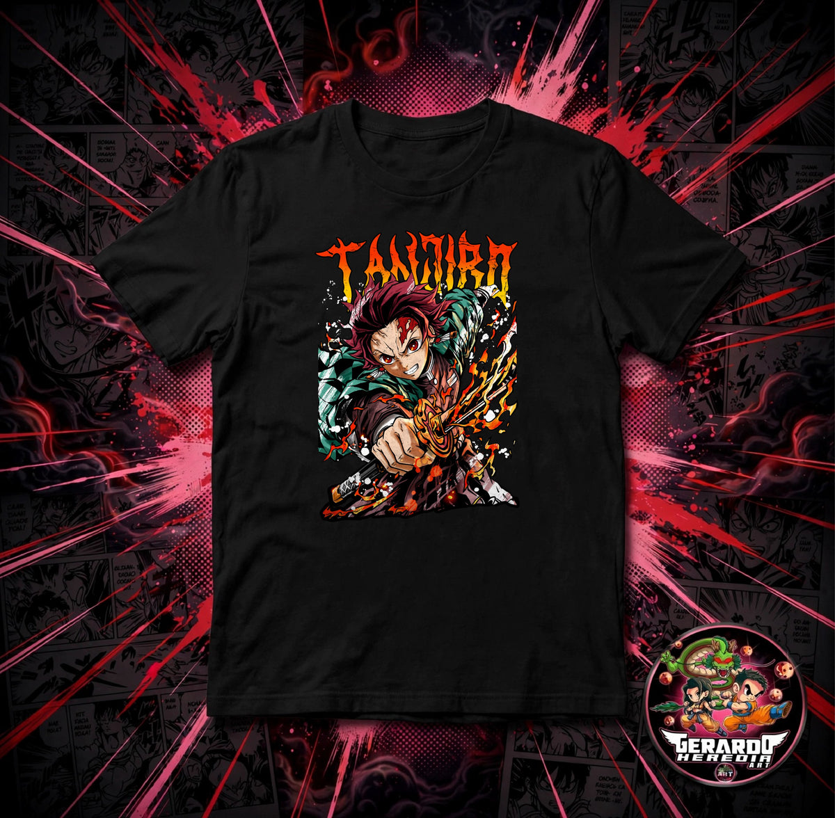 Demon Slayer Tanjiro Flames Anime T-Shirt - H-Art Edition
