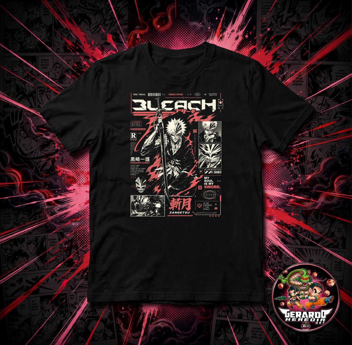 Bleach Ichigo Hollow Zangetsu Anime T-Shirt - H-Art Edition