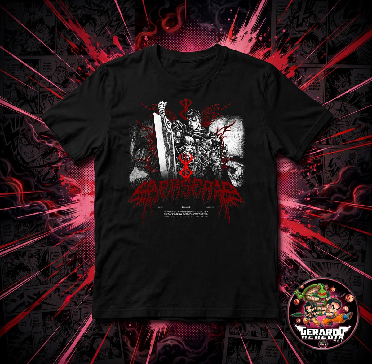 Berserk Guts Black and White Anime T-Shirt - H-Art Edition