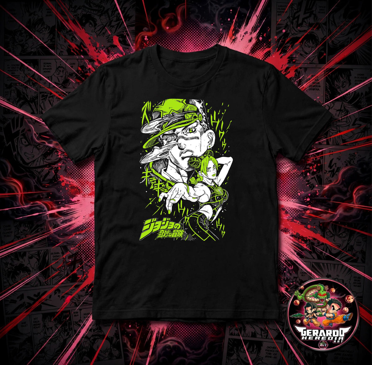 Jojos Bizarre Adventure Jotaro Jolyne Green Anime T-Shirt - H-Art Edition