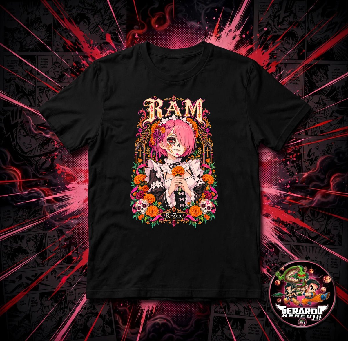 Re Zero Ram Day of the Dead Anime T-Shirt - H-Art Edition