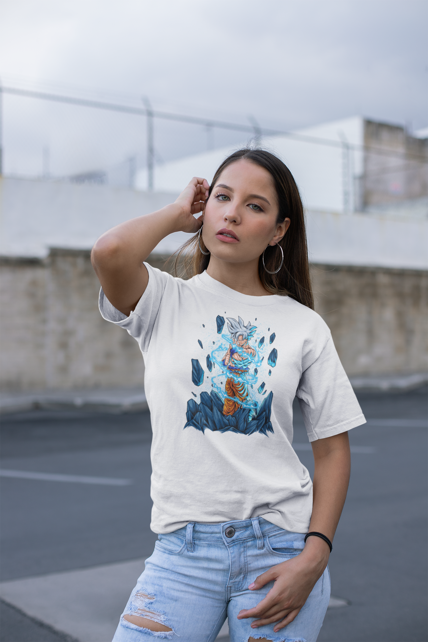 Goku Ultra Instinct Blue Aura  (Goku UI con aura azul, estilo épico)